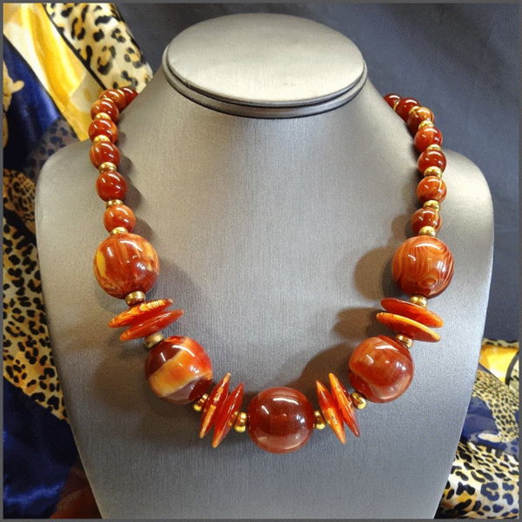 Rare 1970s Signed Greece Paprika Lucite Vintage Necklace